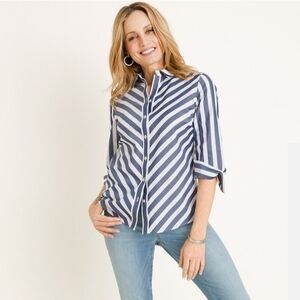 Chico's Cotton strip Stain Shield Button Down Shirt 2P (12) Medium